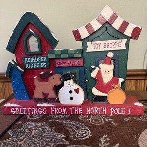 Christmas 3D Village Wooden House Town Set Snow Scene North pole Snowman Santa
